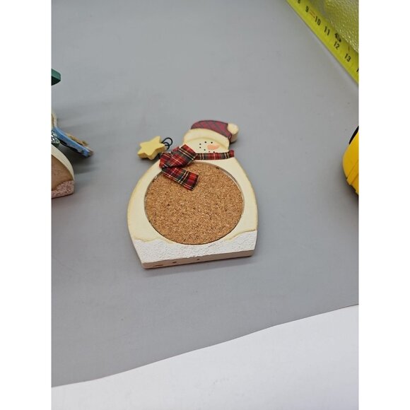 Snowman Drink Coaster Set with Wood Box Holder Cork Base Set of 6 - Picture 5 of 7